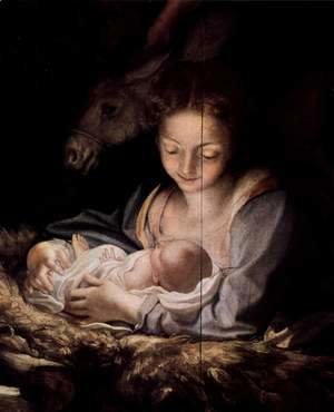 Correggio (Antonio Allegri) - Adoration of the Shepherds (The Night), detail, Maria and child