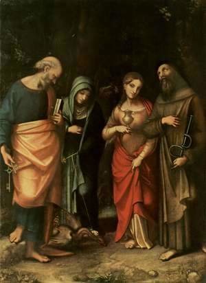 Four Saints, from left, St. Peter, St. Martha, St. Mary Magdalene, St. Leonard
